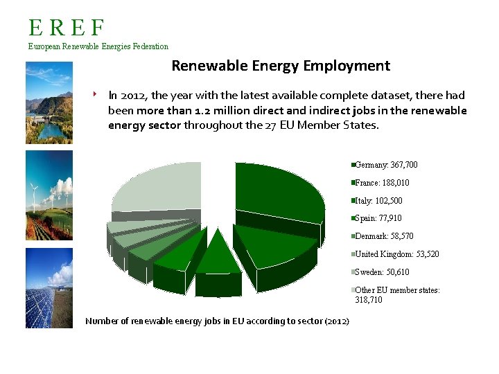 EREF European Renewable Energies Federation Renewable Energy Employment 4 In 2012, the year with