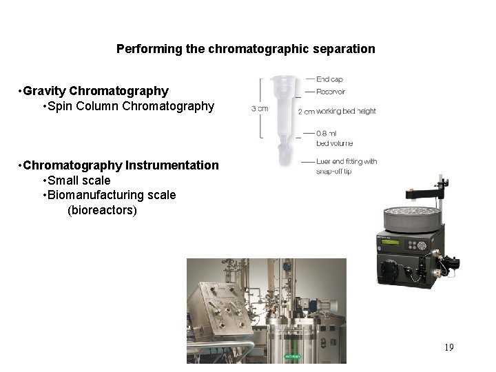 Performing the chromatographic separation • Gravity Chromatography • Spin Column Chromatography • Chromatography Instrumentation
