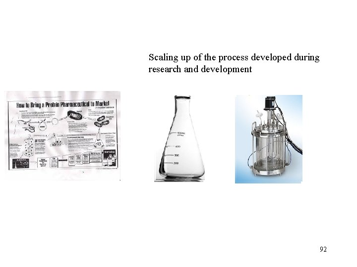 Scaling up of the process developed during research and development Biomanufacturing 92 
