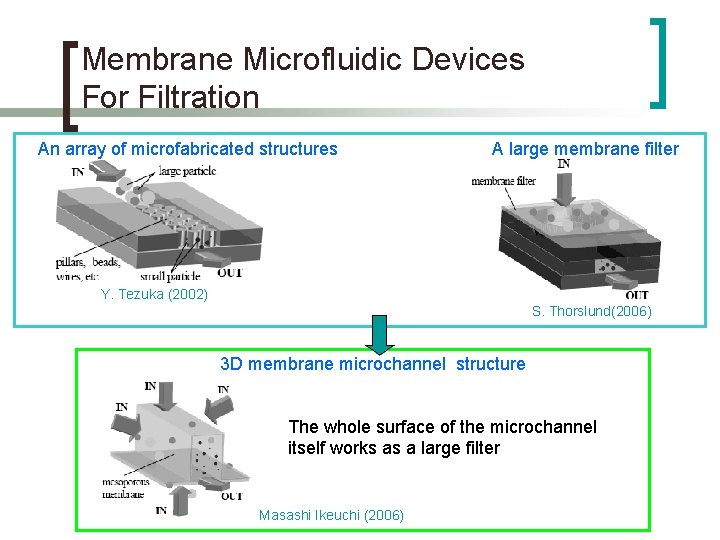 Membrane Microfluidic Devices For Filtration An array of microfabricated structures A large membrane filter