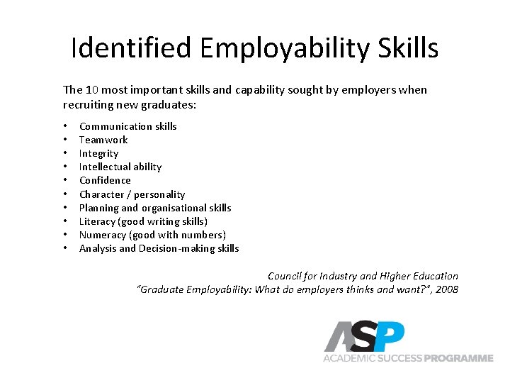 Identified Employability Skills The 10 most important skills and capability sought by employers when Identified Employability Skills The 10 most important skills and capability sought by employers when