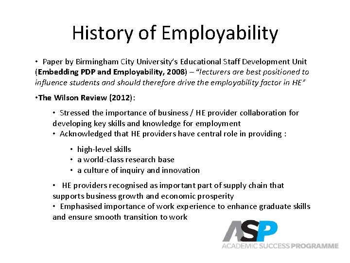 History of Employability • Paper by Birmingham City University’s Educational Staff Development Unit (Embedding History of Employability • Paper by Birmingham City University’s Educational Staff Development Unit (Embedding