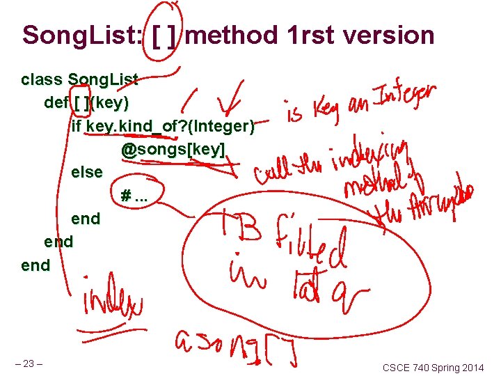 Song. List: [ ] method 1 rst version class Song. List def [ ](key)