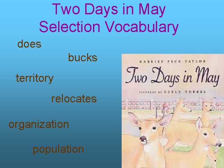 Two Days in May Selection Vocabulary does bucks territory relocates organization population 