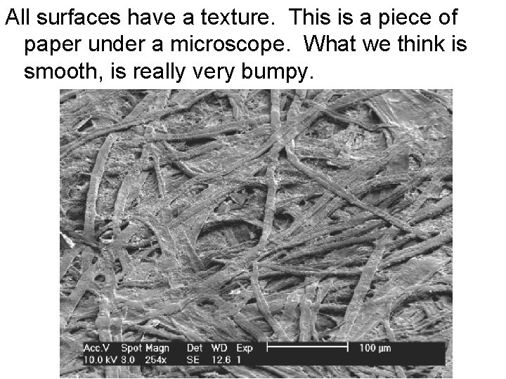 All surfaces have a texture. This is a piece of paper under a microscope.