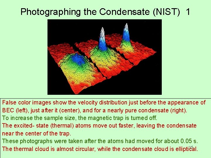 Photographing the Condensate (NIST) 1 False color images show the velocity distribution just before