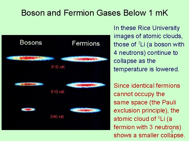 Boson and Fermion Gases Below 1 m. K In these Rice University images of