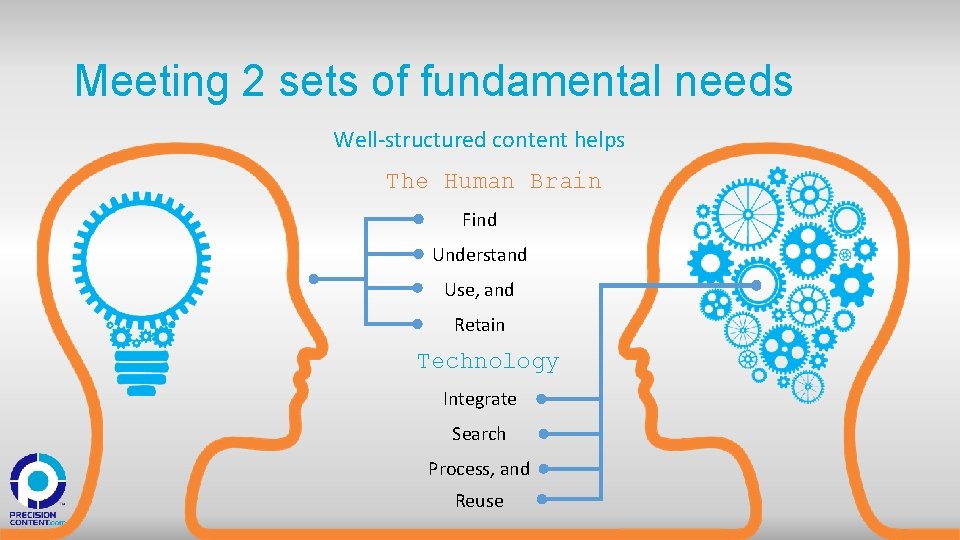 Meeting 2 sets of fundamental needs Well-structured content helps The Human Brain Find Understand