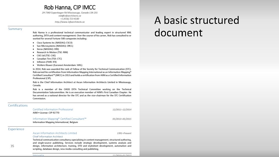 Your Resume 35 A basic structured document 
