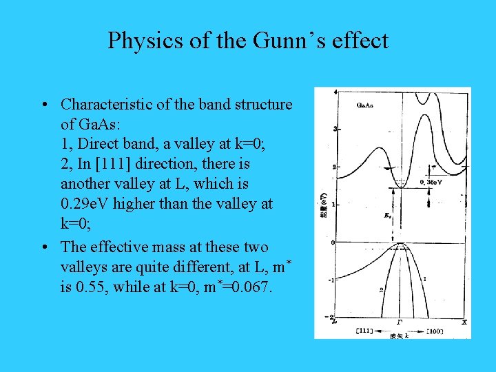 Physics of the Gunn’s effect • Characteristic of the band structure of Ga. As: