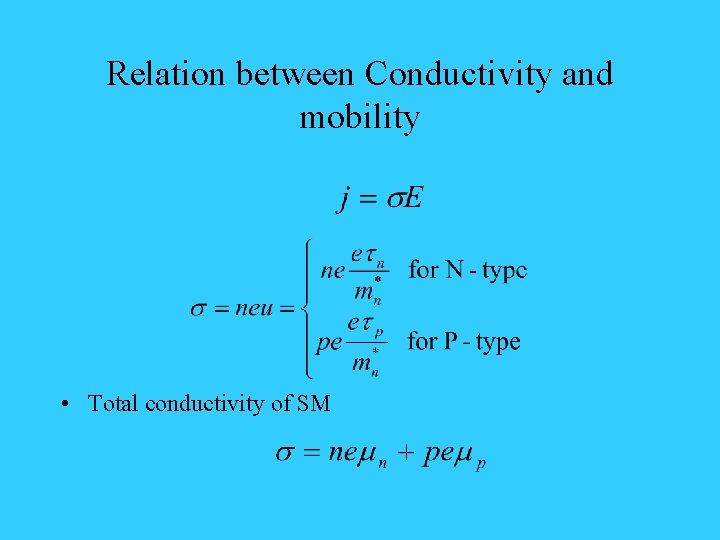 Relation between Conductivity and mobility • Total conductivity of SM 