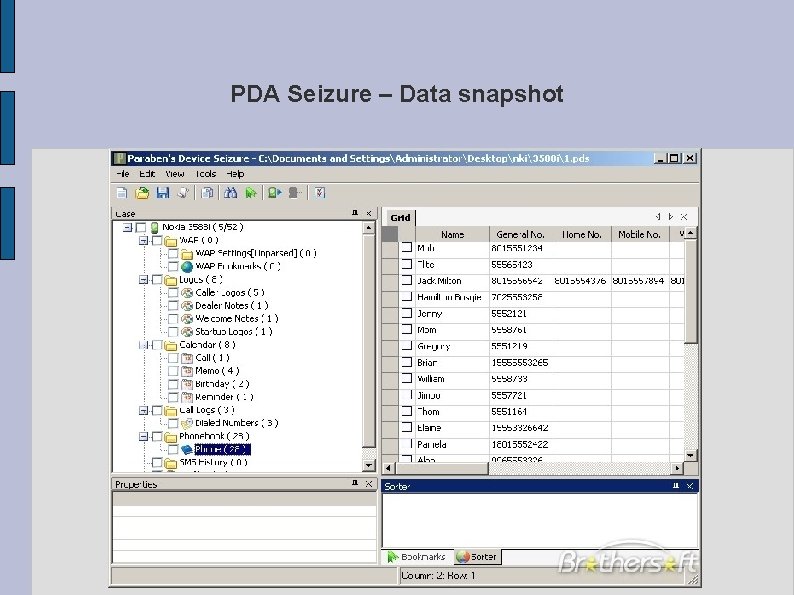 PDA Seizure – Data snapshot 