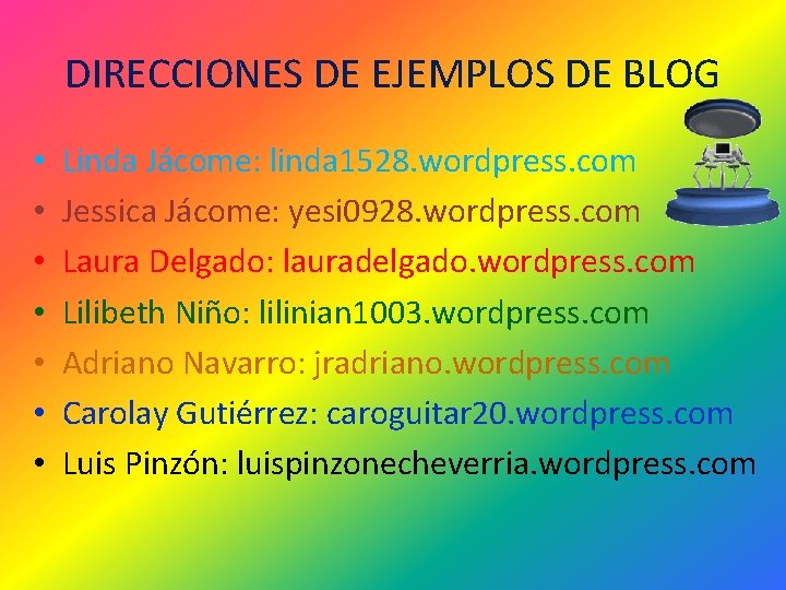 DIRECCIONES DE EJEMPLOS DE BLOG • • Linda Jácome: linda 1528. wordpress. com Jessica