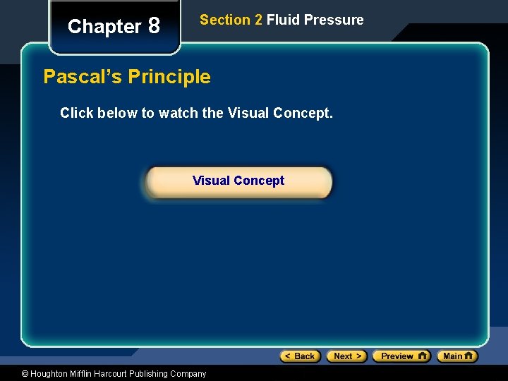 Chapter 8 Section 2 Fluid Pressure Pascal’s Principle Click below to watch the Visual