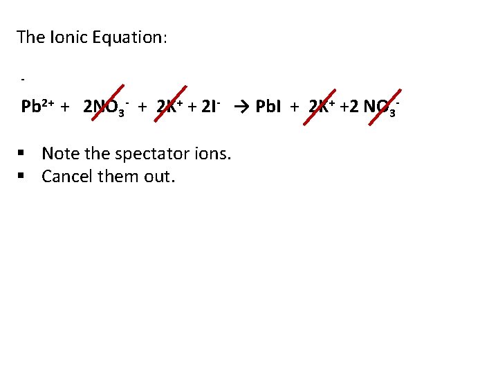 The Ionic Equation: - Pb 2+ + 2 NO 3 - + 2 K+
