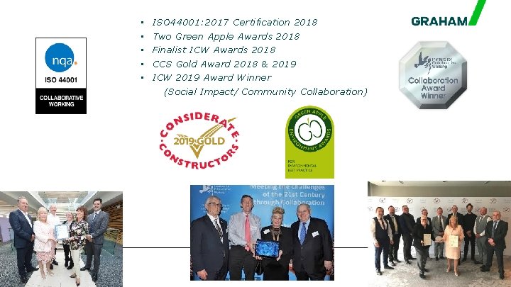  • • • ISO 44001: 2017 Certification 2018 Two Green Apple Awards 2018