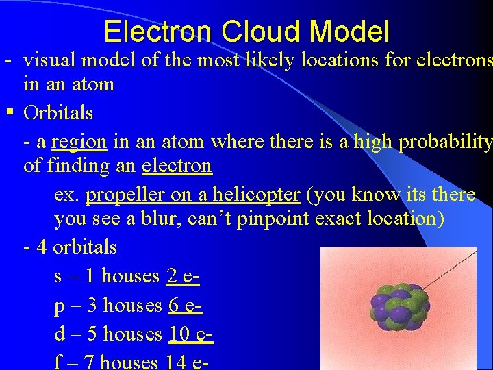 Electron Cloud Model - visual model of the most likely locations for electrons in