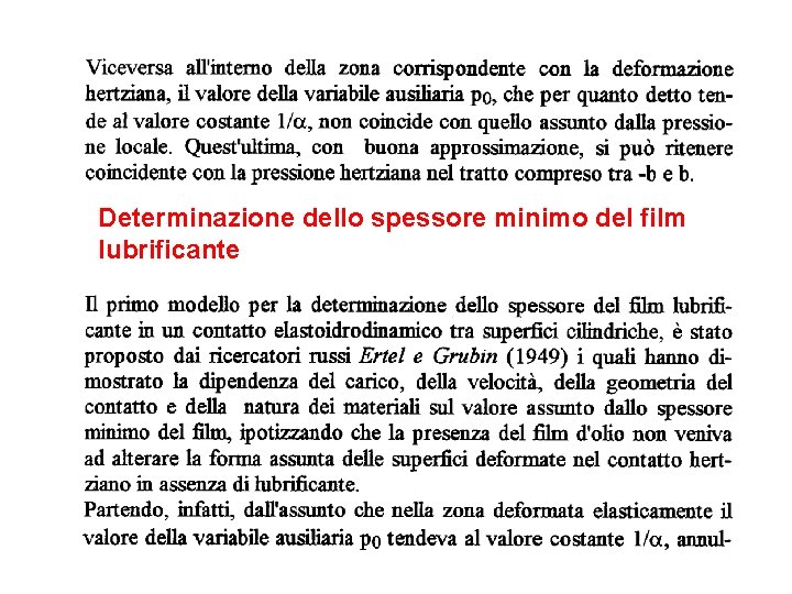 Determinazione dello spessore minimo del film lubrificante 