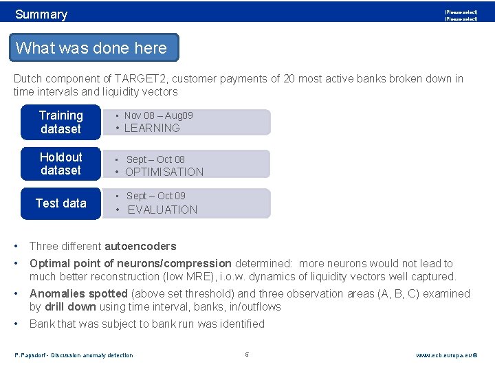 Rubric Summary [Please select] What was done here Dutch component of TARGET 2, customer