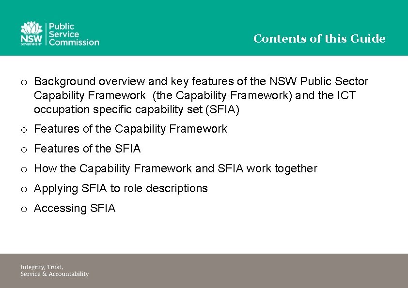 Contents of this Guide o Background overview and key features of the NSW Public