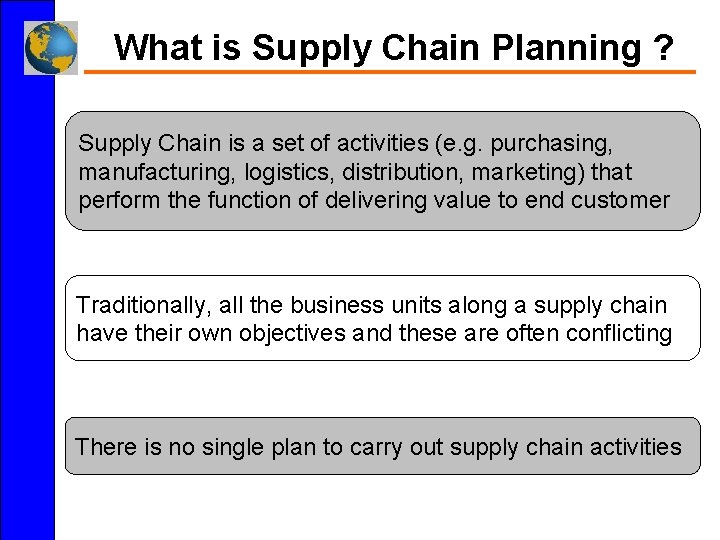 What is Supply Chain Planning ? Supply Chain is a set of activities (e.