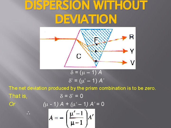 DISPERSION WITHOUT DEVIATION = ( – 1) A ’ = ( ’ – 1)