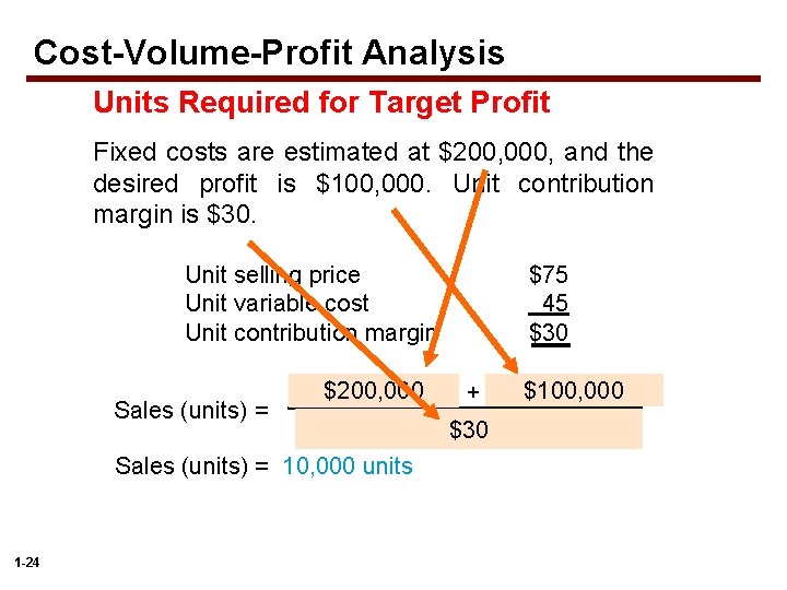 3 Cost-Volume-Profit Analysis Units Required for Target Profit Fixed costs are estimated at $200,