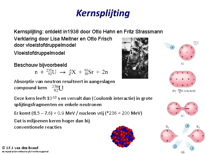 Kernsplijting: ontdekt in 1938 door Otto Hahn en Fritz Strassmann Verklaring door Lisa Meitner