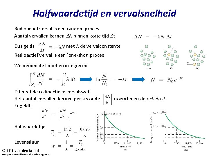 Halfwaardetijd en vervalsnelheid Radioactief verval is een random proces Aantal vervallen kernen DN binnen