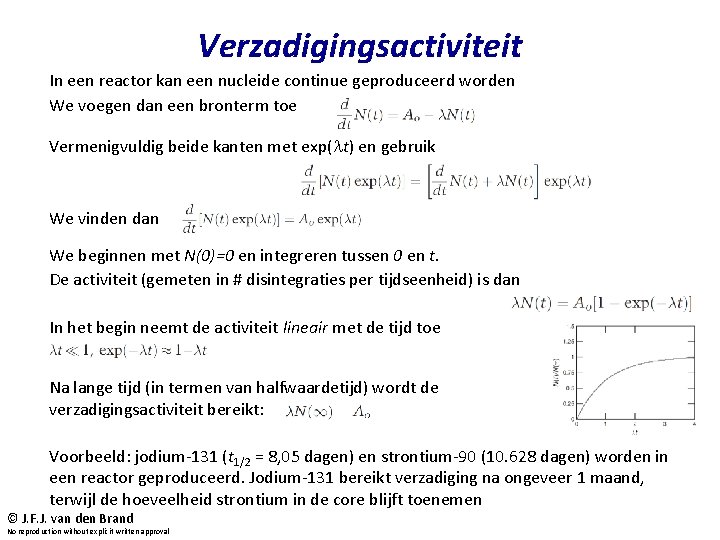 Verzadigingsactiviteit In een reactor kan een nucleide continue geproduceerd worden We voegen dan een