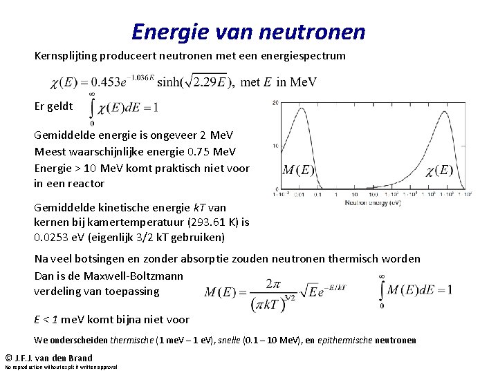 Energie van neutronen Kernsplijting produceert neutronen met een energiespectrum Er geldt Gemiddelde energie is