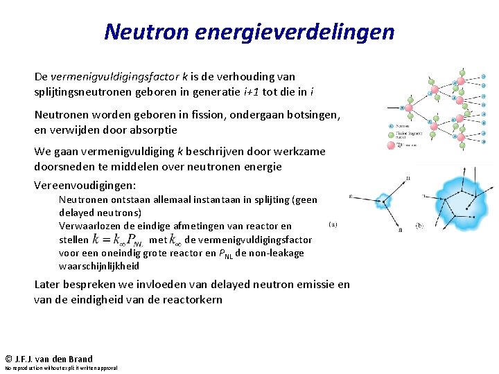 Neutron energieverdelingen De vermenigvuldigingsfactor k is de verhouding van splijtingsneutronen geboren in generatie i+1