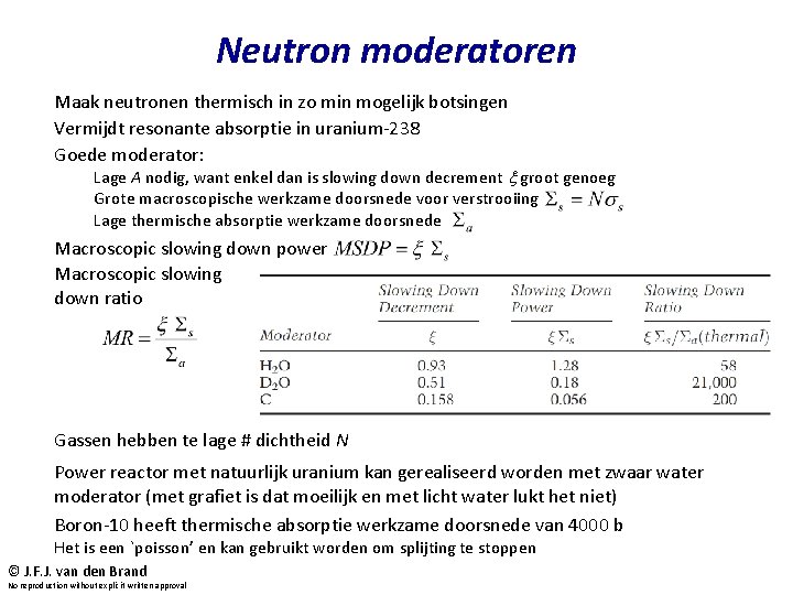 Neutron moderatoren Maak neutronen thermisch in zo min mogelijk botsingen Vermijdt resonante absorptie in