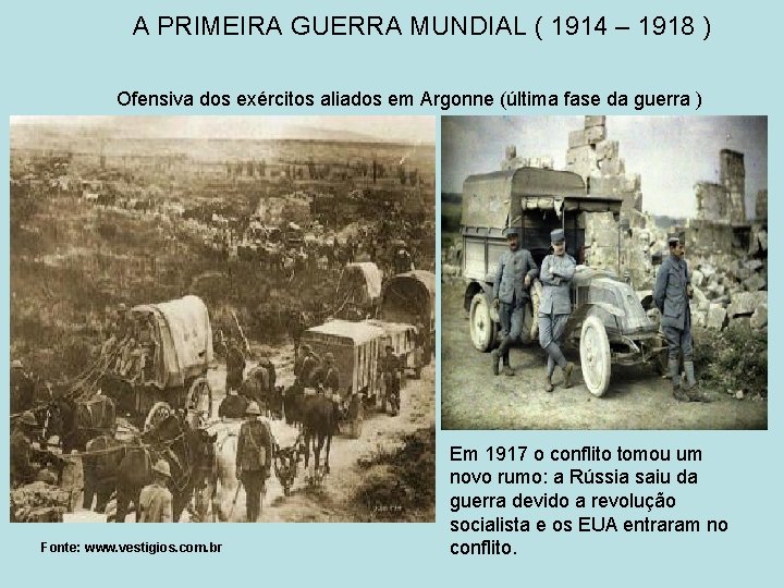 A PRIMEIRA GUERRA MUNDIAL ( 1914 – 1918 ) Ofensiva dos exércitos aliados em