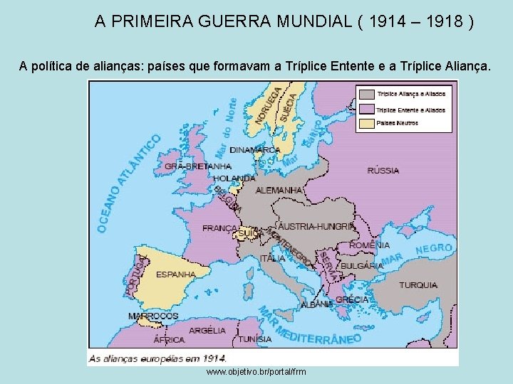 A PRIMEIRA GUERRA MUNDIAL ( 1914 – 1918 ) A política de alianças: países