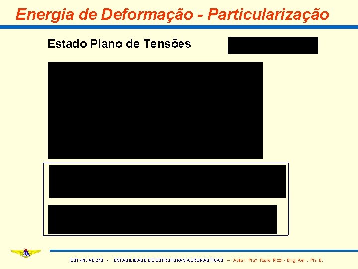 Energia de Deformação - Particularização Estado Plano de Tensões EST 41 / AE 213
