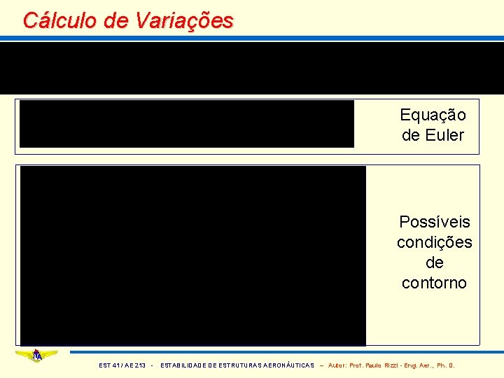 Cálculo de Variações Equação de Euler Possíveis condições de contorno EST 41 / AE