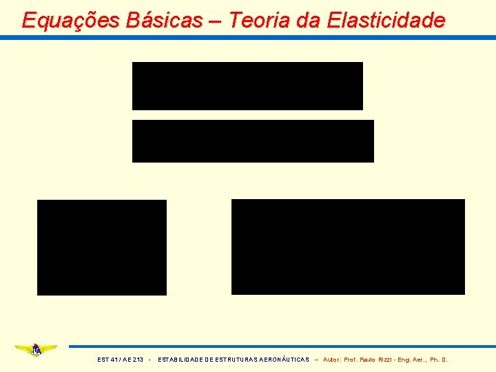 Equações Básicas – Teoria da Elasticidade EST 41 / AE 213 - ESTABILIDADE DE