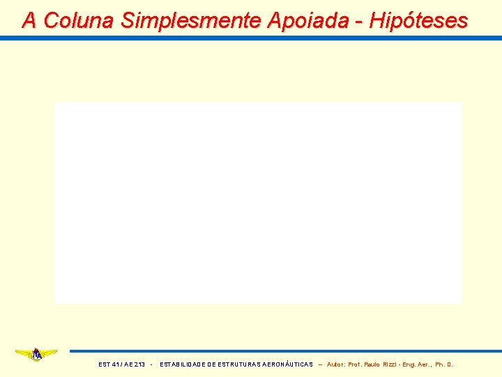 A Coluna Simplesmente Apoiada - Hipóteses EST 41 / AE 213 - ESTABILIDADE DE