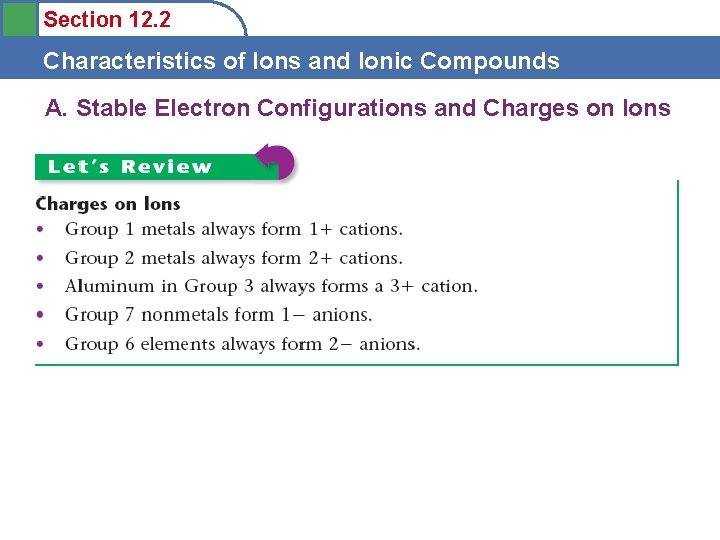 Section 12. 2 Characteristics of Ions and Ionic Compounds A. Stable Electron Configurations and