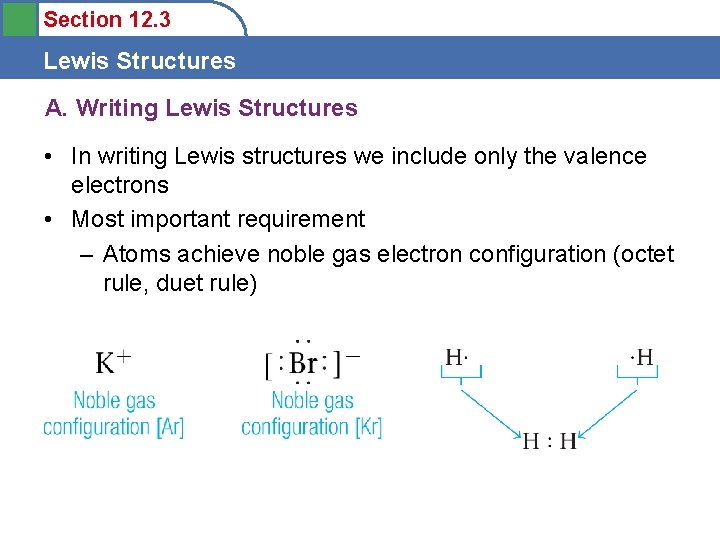 Section 12. 3 Lewis Structures A. Writing Lewis Structures • In writing Lewis structures