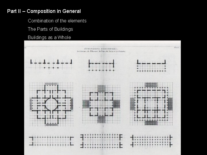 Part II – Composition in General Combination of the elements The Parts of Buildings