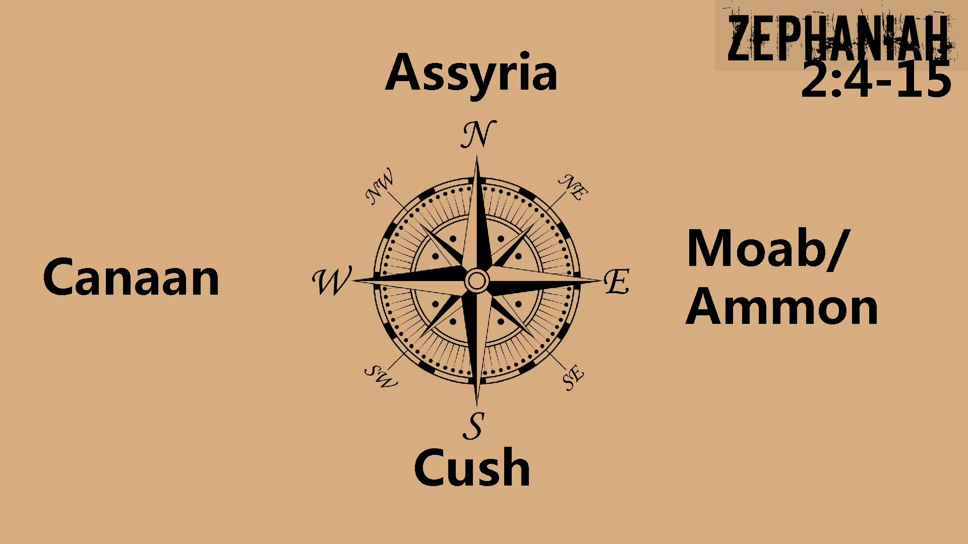 Assyria 2: 4 -15 Moab/ Ammon Canaan Cush 