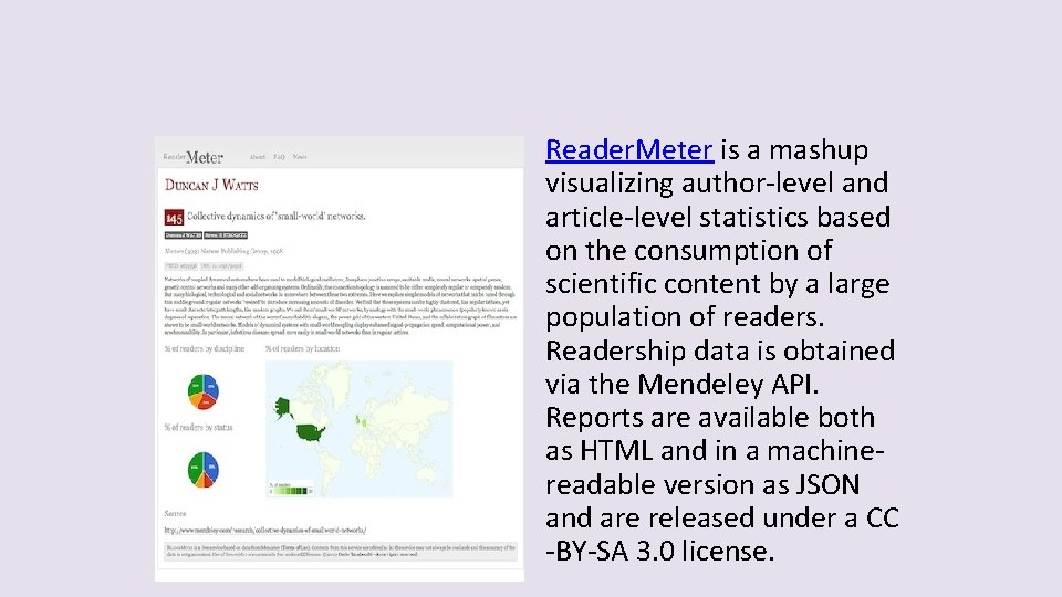 Reader. Meter is a mashup visualizing author-level and article-level statistics based on the consumption