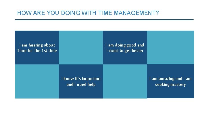 HOW ARE YOU DOING WITH TIME MANAGEMENT? I am hearing about Time for the