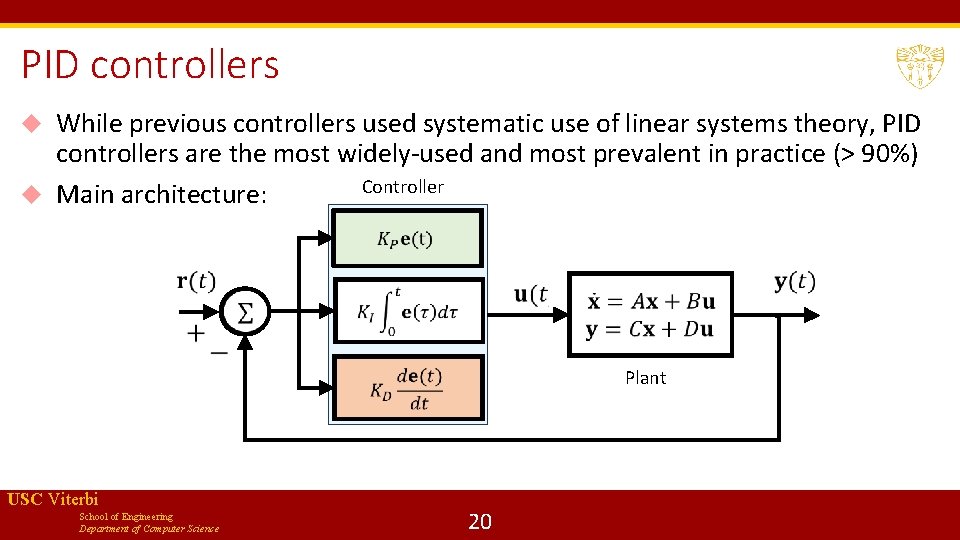 PID controllers While previous controllers used systematic use of linear systems theory, PID controllers
