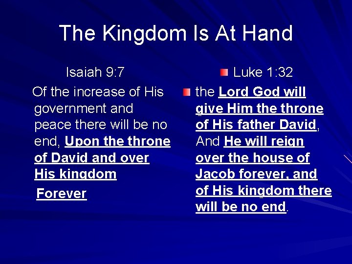 The Kingdom Is At Hand Isaiah 9: 7 Of the increase of His government