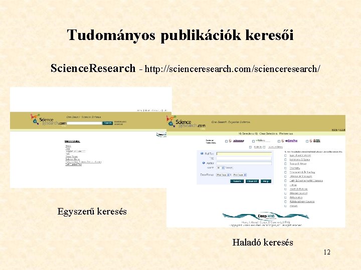 Tudományos publikációk keresői Science. Research - http: //scienceresearch. com/scienceresearch/ Egyszerű keresés Haladó keresés 12