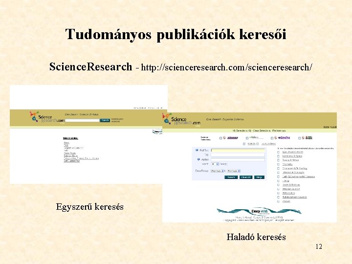 Tudományos publikációk keresői Science. Research - http: //scienceresearch. com/scienceresearch/ Egyszerű keresés Haladó keresés 12 Tudományos publikációk keresői Science. Research - http: //scienceresearch. com/scienceresearch/ Egyszerű keresés Haladó keresés 12