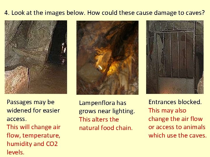 4. Look at the images below. How could these cause damage to caves? Passages